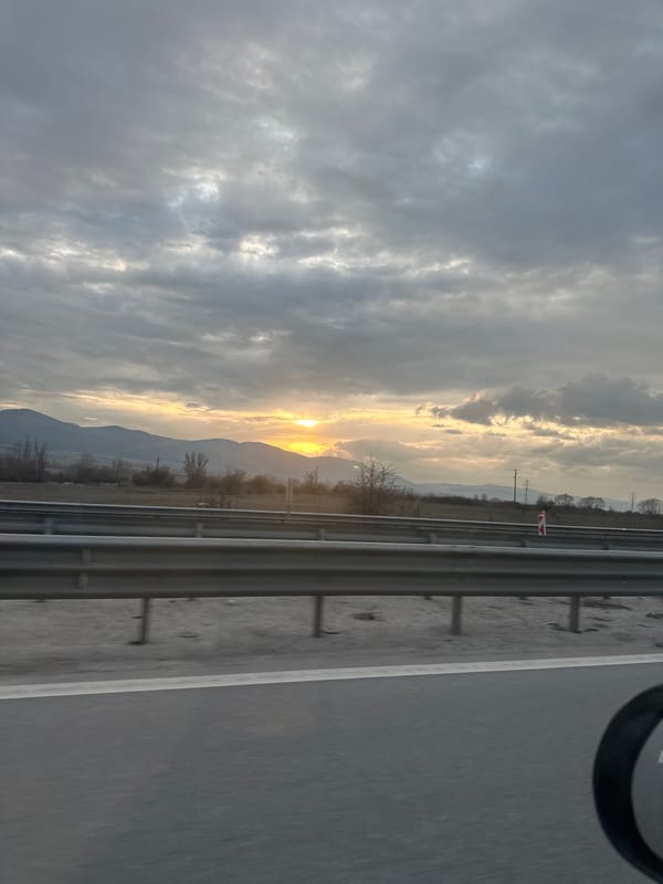 Sunset viewed from highway near Mirovo, Bulgaria mountains