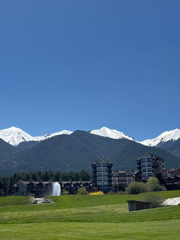 Mountain landscape with residential buildings observed in Razlog, Bulgaria