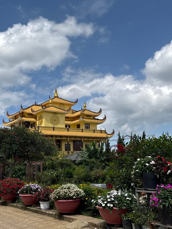 Golden Buddhist temple documented in Da Lat, Vietnam