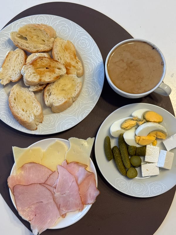 Morning breakfast scene captured in Podgorica, Montenegro