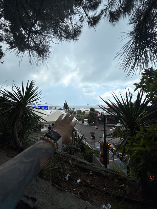 Cloudy morning walk along Sochi's Black Sea waterfront