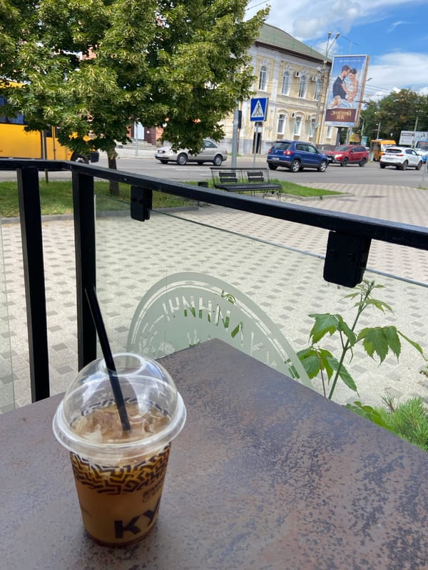 Relaxed cafe and street morning in Poltava, Ukraine