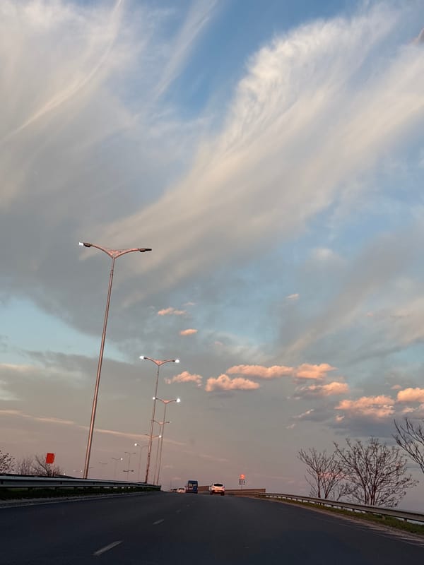 Dusk highway scene captured in Plovdiv with colorful sky