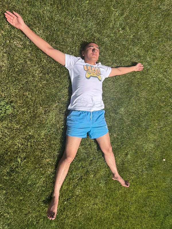 Backyard meditation session: sun, grass, and stillness