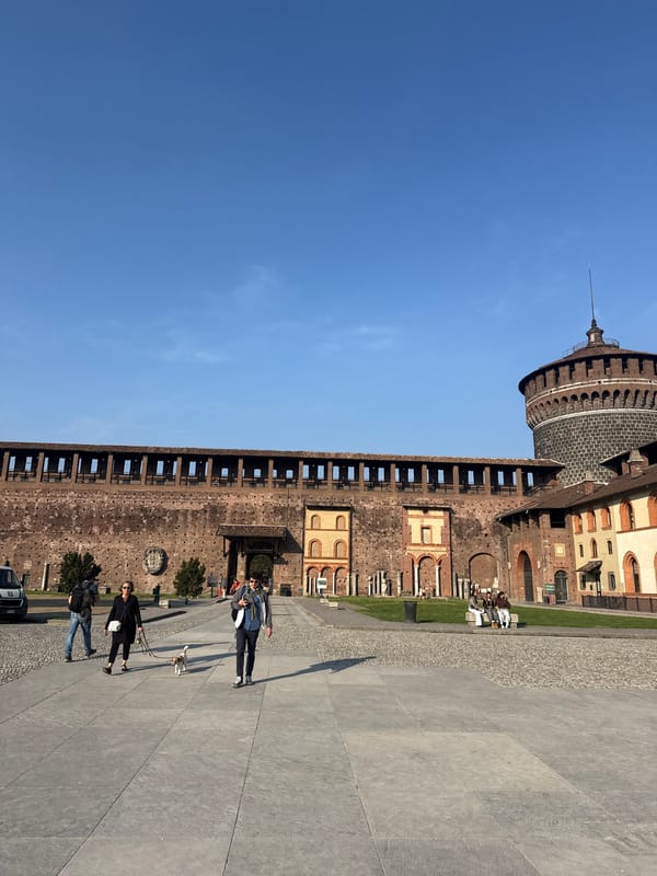 Sunny day at Milan's historic Sforza Castle documented