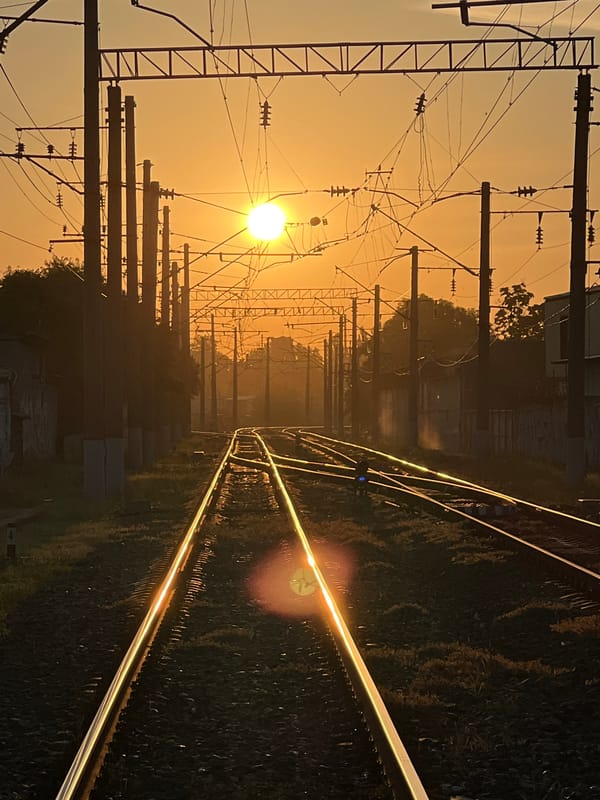 Sunset railway tracks captured in Krasnodar, Russia