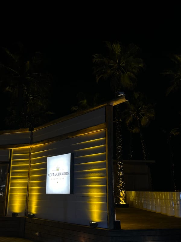Young people gather at illuminated Mandala resort in Greece