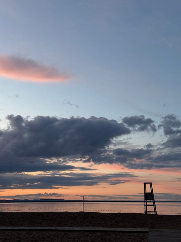 Sunset documented along Chaikovsky waterfront beach and promenade