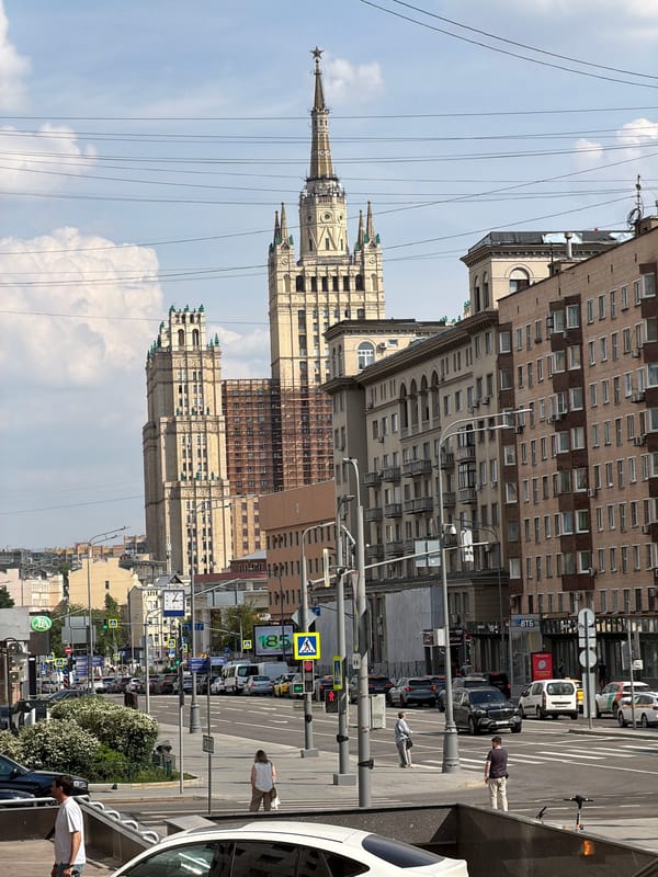 Moscow's Stalinist Seven Sisters skyscraper documented in street scene