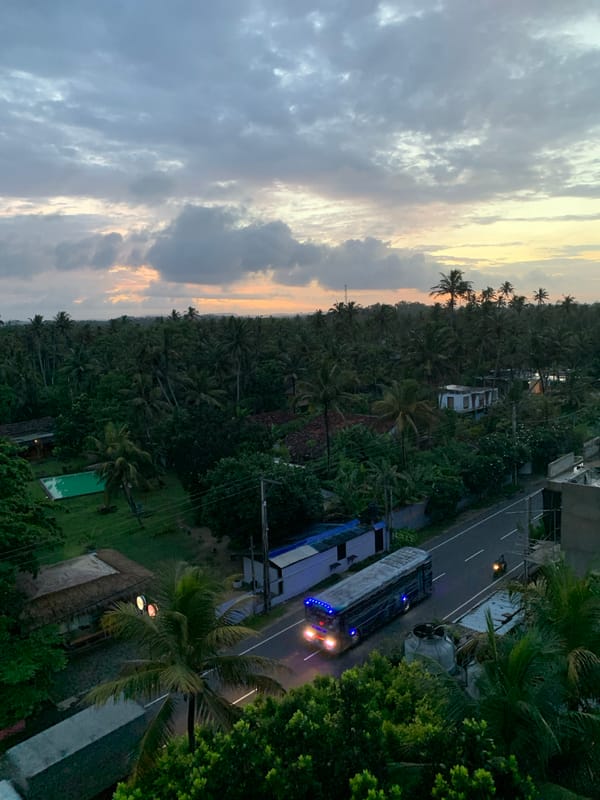 Sunset observed across tropical Kabalana, Sri Lanka coastline