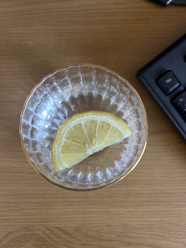 Lemon slice in glass bowl documented in Burgas workspace