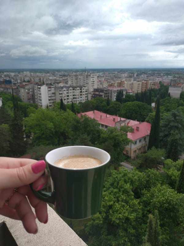 Morning coffee moment captured in Stara Zagora, Bulgaria