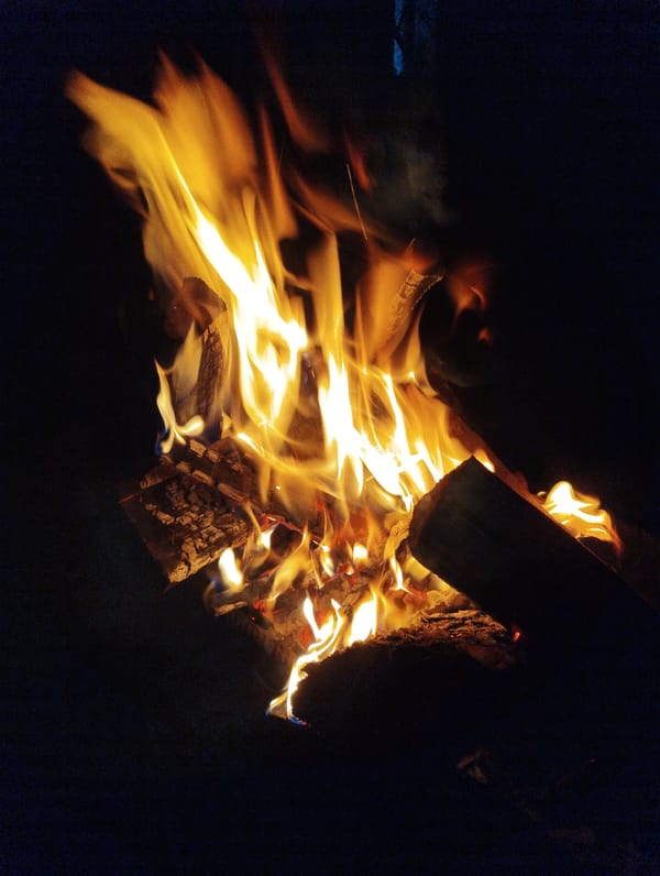 Woman poses by bonfire during nighttime gathering in Russia