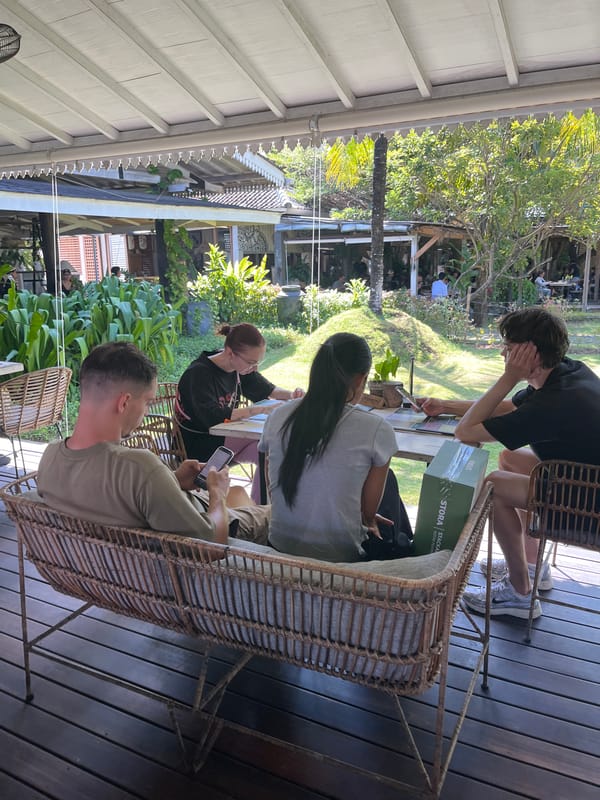 Morning diners gather at rice paddy restaurant in North Kuta
