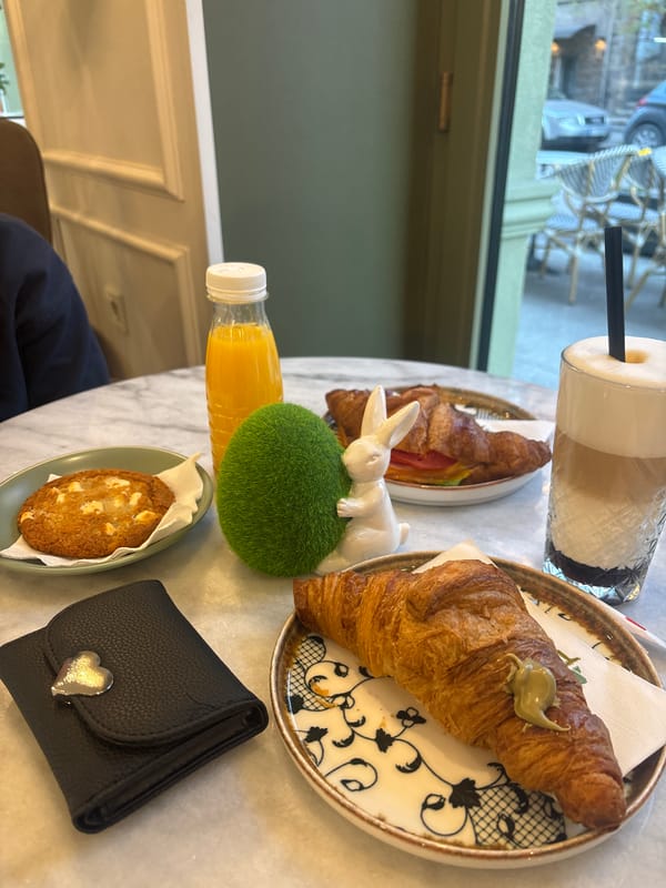Morning breakfast captured at Burgas café, woman enjoys coffee