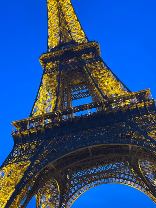 Evening crowds gather at Champ de Mars for illuminated Eiffel Tower views
