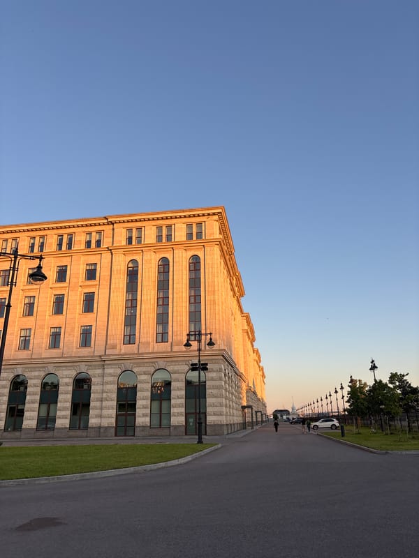 Classical architecture and a waterfront display in Saint Petersburg