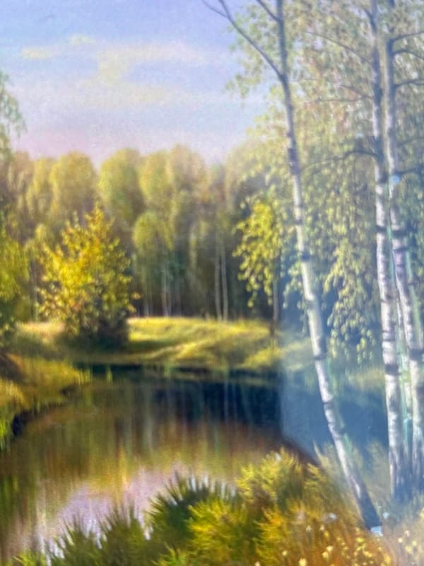 Rural garden landscape with houses and waterscape documented