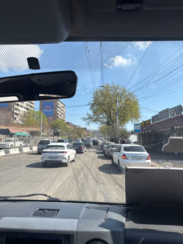 Morning traffic congestion observed in Yerevan, Armenia
