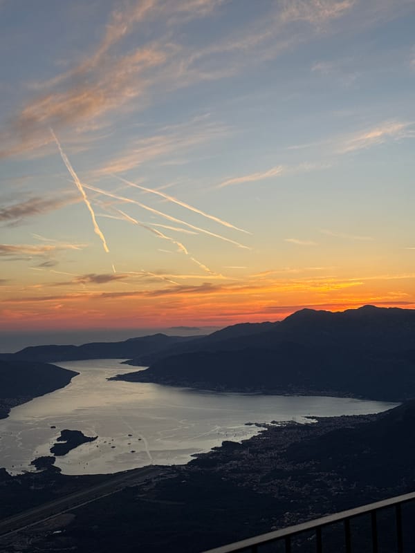 Bay of Kotor at sunset, seen from the hills above Kuk
