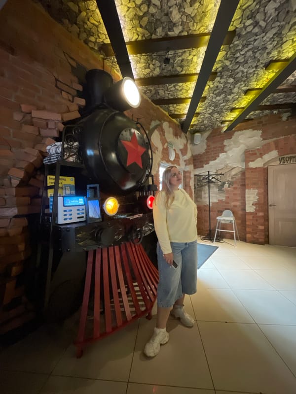 Morning at a quirky railway-themed restaurant in Vologda