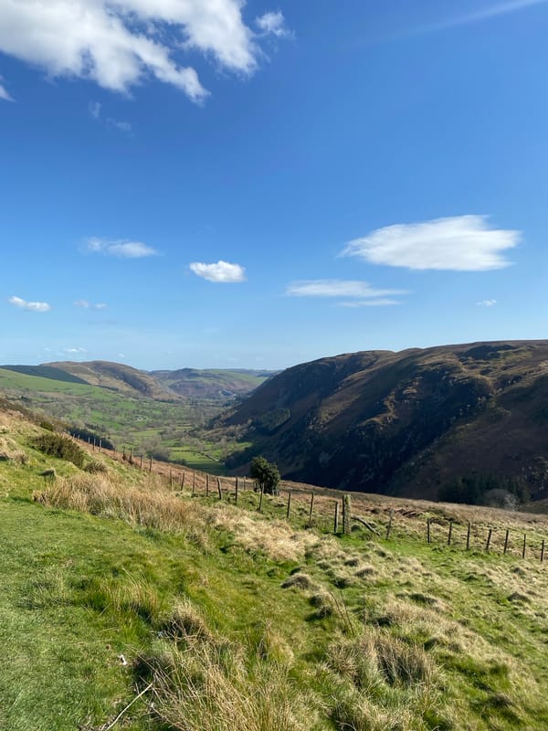 Rural hillside scene captured near Llangynog, Wales