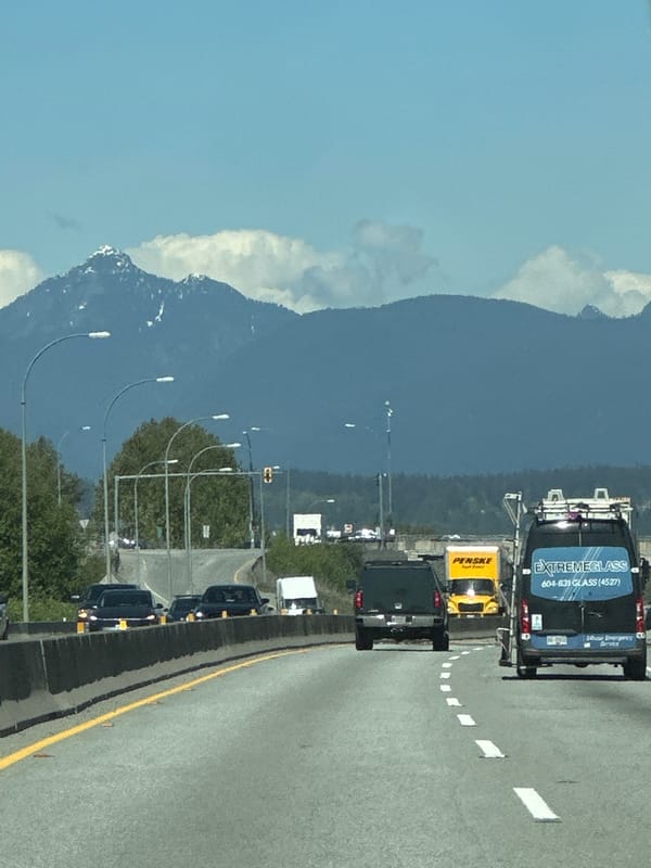 Highway scene documented in Surrey with mountain backdrop
