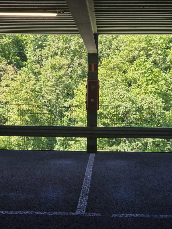 Parking garage interior documented in Leudelange, Luxembourg