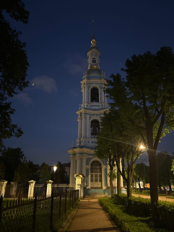 Evening stroll documented through illuminated Saint Petersburg historic district