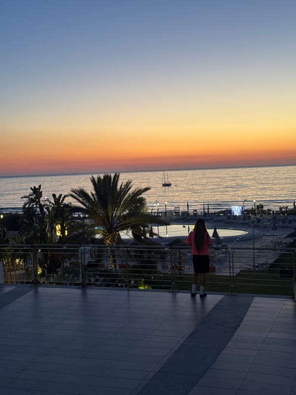 Mediterranean sunset from a Sicilian resort, cat included