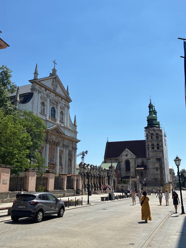 Sunny stroll through Krakow's Old Town Baroque streetscape