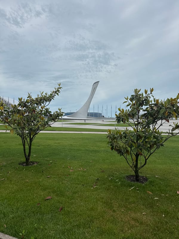 Morning documentation of Sochi-Sirius Olympic district under overcast skies