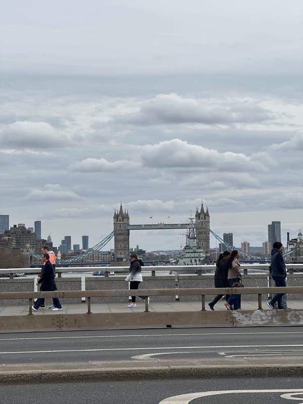 London landmarks Tower Bridge and The Shard observed simultaneously