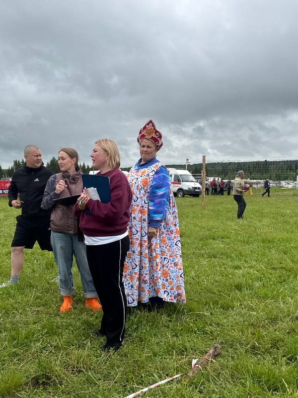 Community festival with traditional dress held in Russian village