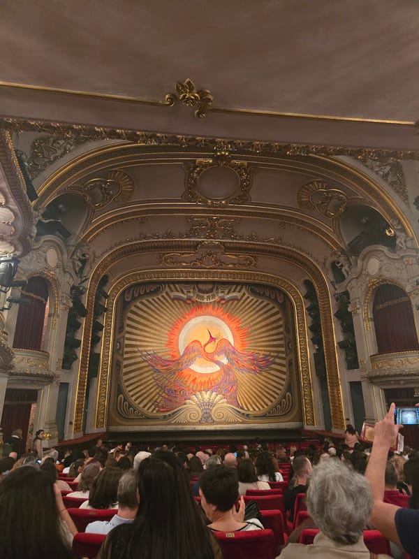 Theater interior with phoenix mural captured in Sofia