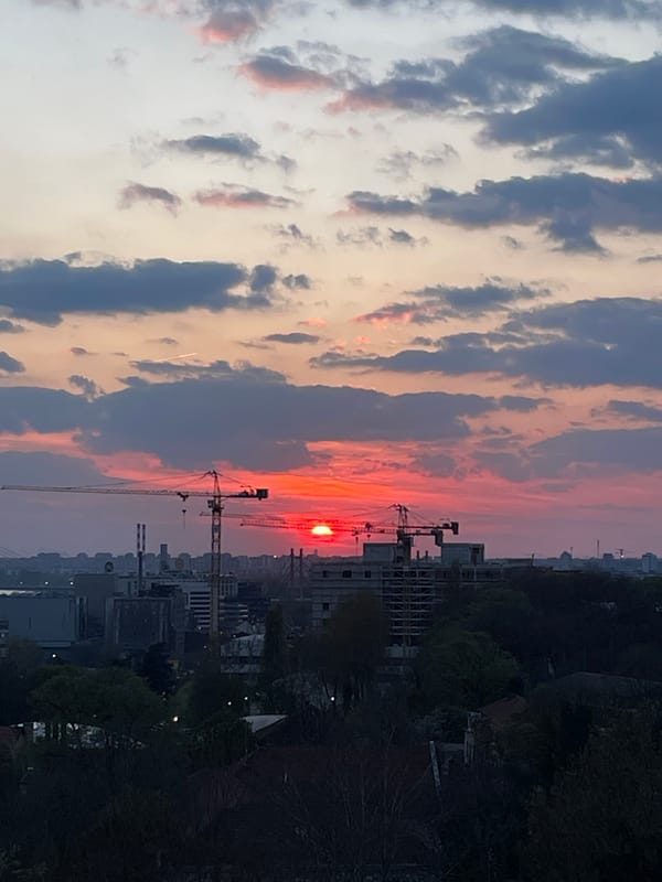 Sunset observed over Belgrade with Ada Bridge visible