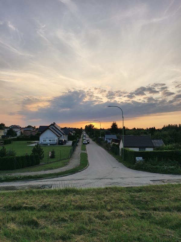 Sunset over Tczew's suburban streets and paths