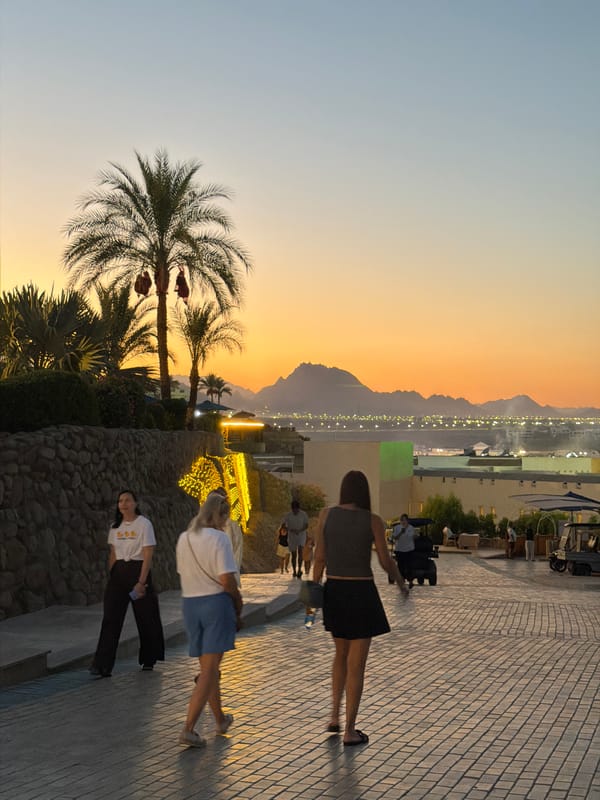 Sharm El Sheikh tourist strip at sunset, summer evening