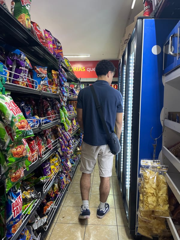 Late-night shopping scene captured at convenience store in Mexico