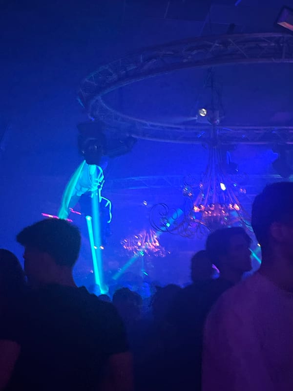 Aerial dancer performs at Varna nightclub amid laser lights
