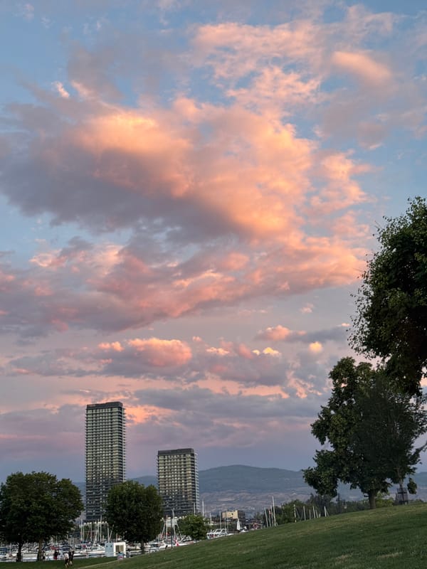 Kelowna sunset from lakeside and rooftop views