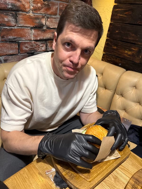 Casual dining experience documented at Russian restaurant during evening hours