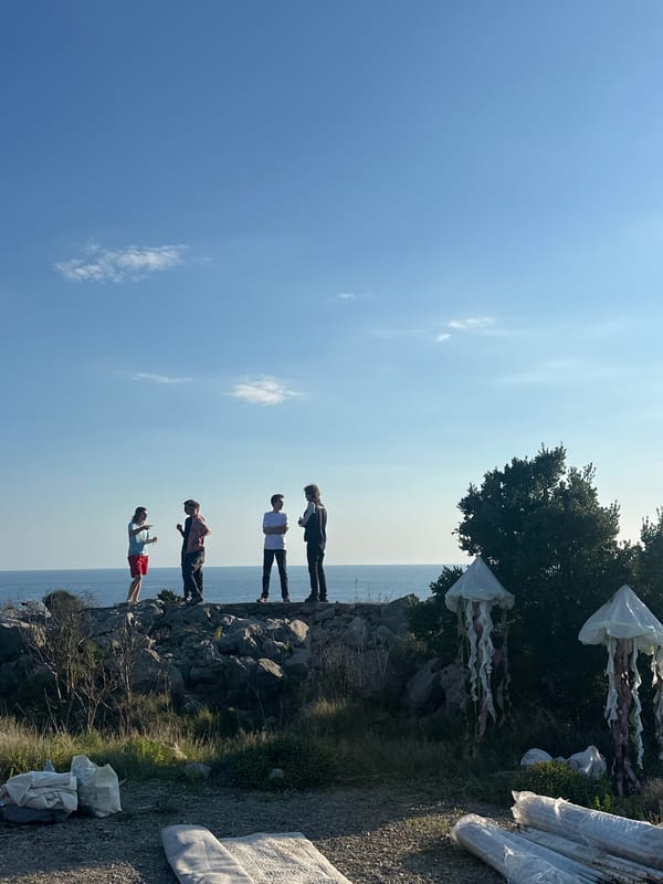 Outdoor music setup observed near clifftop in Radovići, Montenegro