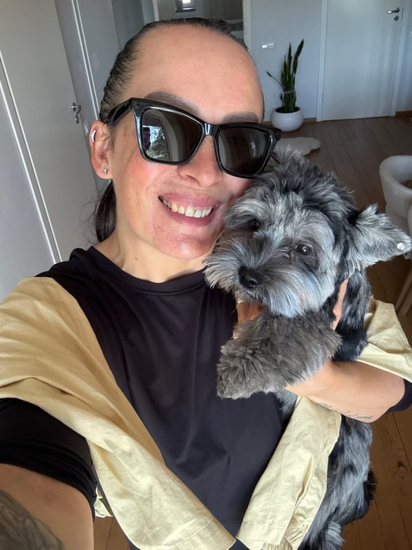 Afternoon by the water in Chaikovsky with a fluffy gray dog