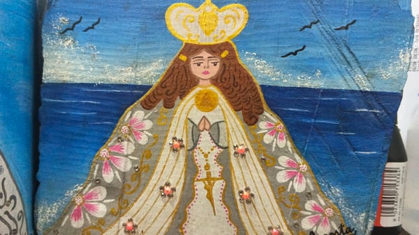 Virgen del Valle folk art painting observed in Juan Griego