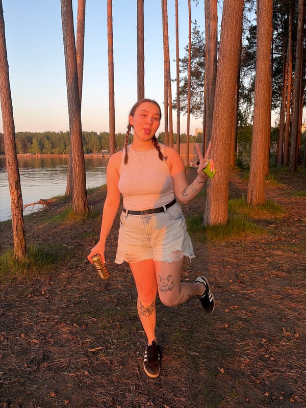 Casual afternoon gathering by pine forest near Chaikovsky, Russia