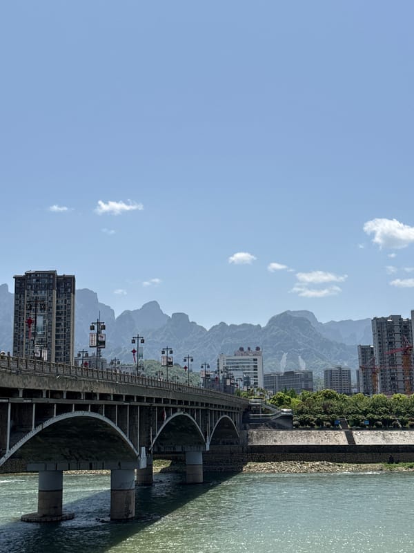 Morning views captured across Zhangjiajie's riverside cityscape