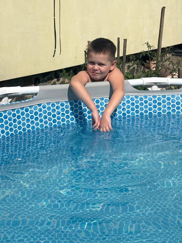 Summer afternoon: pool time, garden harvests, and backyard pets