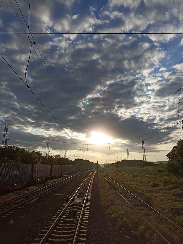 Golden hour on the railway tracks in Tserkovski, Bulgaria.
