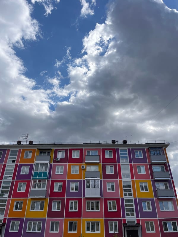 Colorful apartment building facade documented in Zelenogorsk, Russia